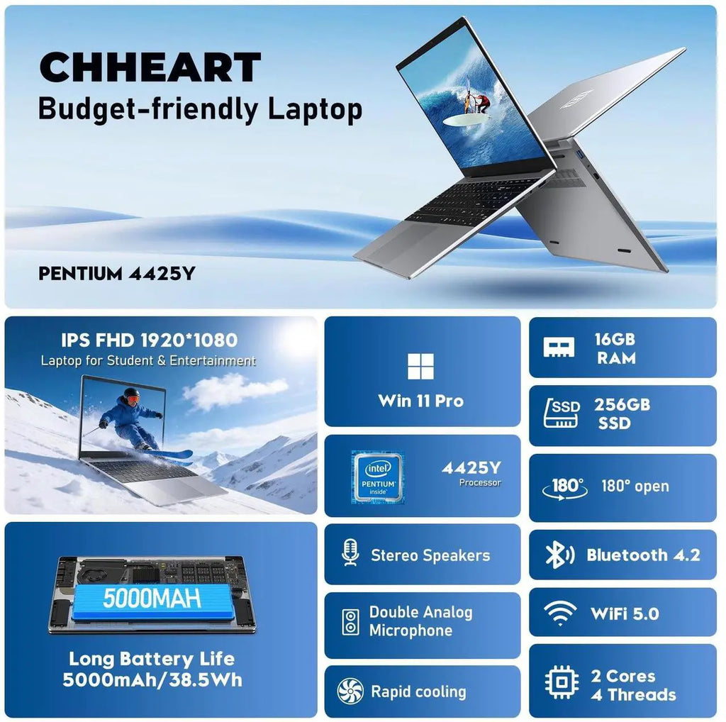 Chheart 2026 Laptop Computer Window 11 Pro, 15.6 Inch Lap Top, 16GB RAM 256GB SSD Trational PC Notebook, Office 365, Business, School, Work, Student, Kids