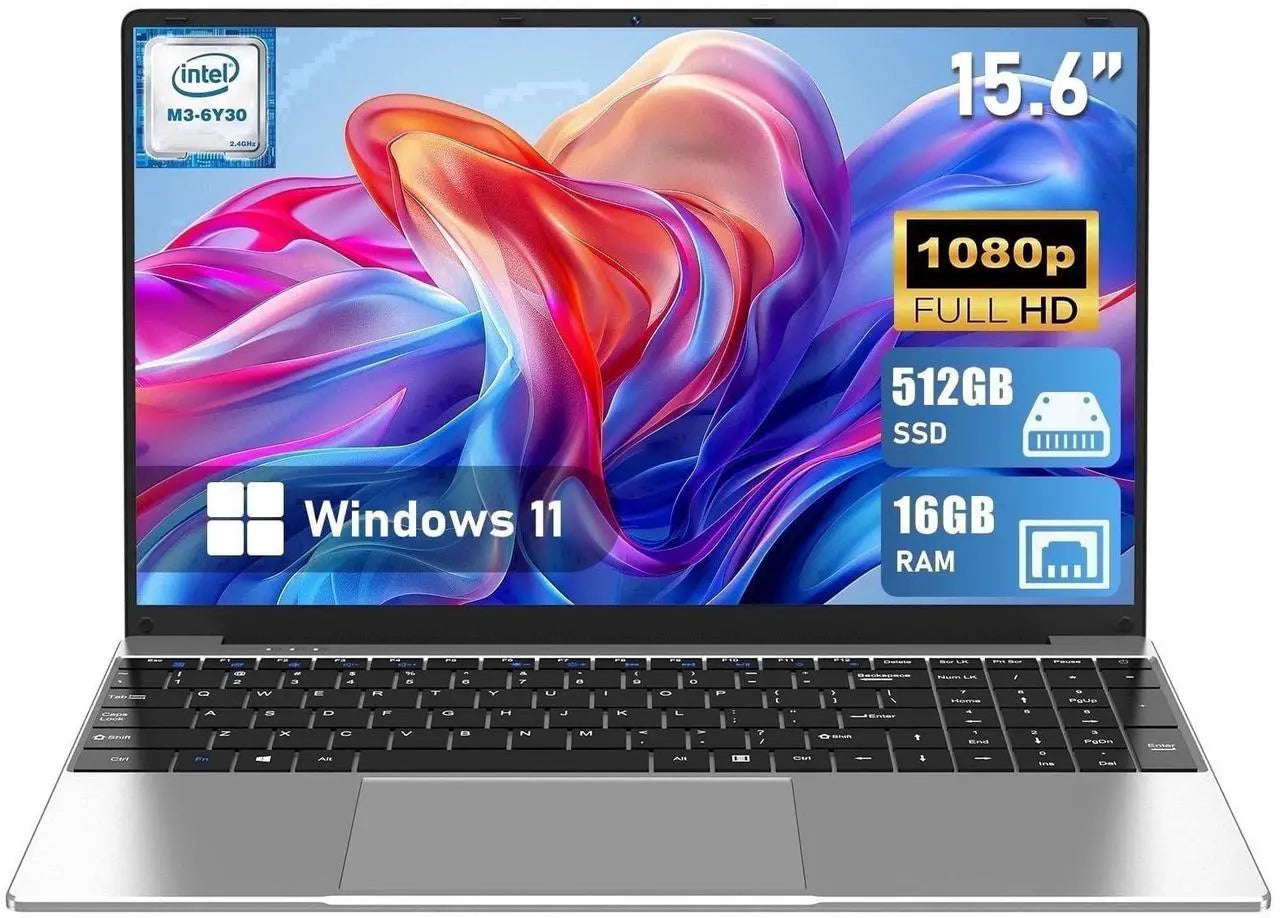 Laptop, Window 11 Pro Laptop Computer 2026, 15.6 Inch Lap Top, 16GB RAM 512GB SSD PC, M3-6Y30 Processor, FHD Display, WIFI5, BT4.2, Webcam, for Business, School, Work, Student, Kids, Gray