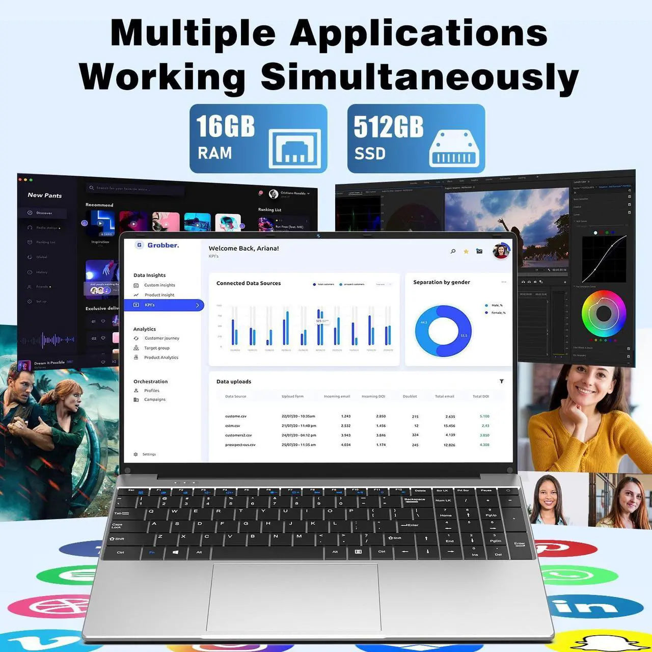 Laptop, Window 11 Pro Laptop Computer 2026, 15.6 Inch Lap Top, 16GB RAM 512GB SSD PC, M3-6Y30 Processor, FHD Display, WIFI5, BT4.2, Webcam, for Business, School, Work, Student, Kids, Gray