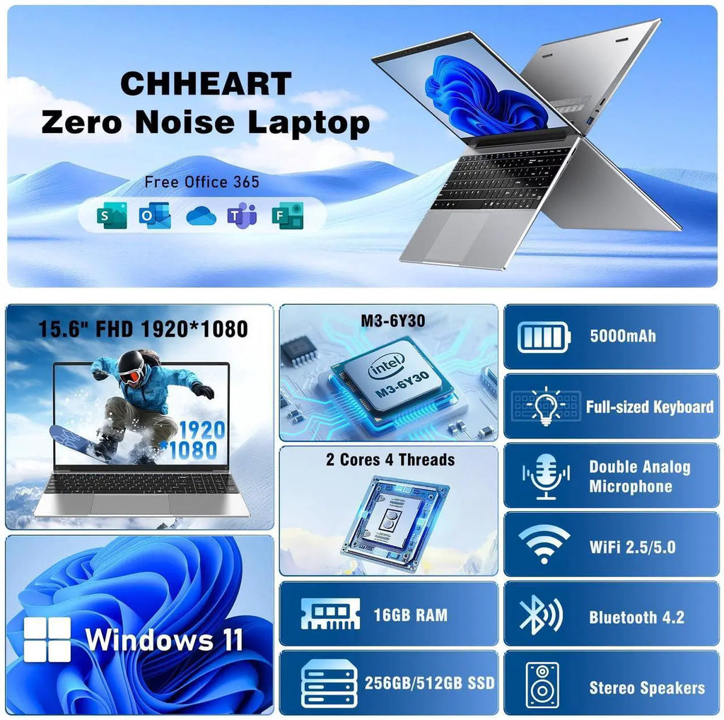 Laptop, Window 11 Pro Laptop Computer 2026, 15.6 Inch Lap Top, 16GB RAM 512GB SSD PC, M3-6Y30 Processor, FHD Display, WIFI5, BT4.2, Webcam, for Business, School, Work, Student, Kids, Gray